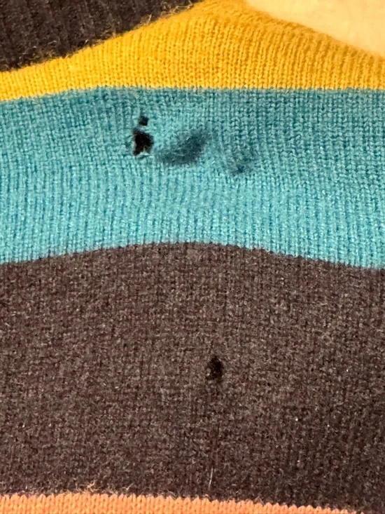 KULE Navy-Trim Striped V-Neck Cardigan in Coral, Teal & Olive - Picture 14 of 15